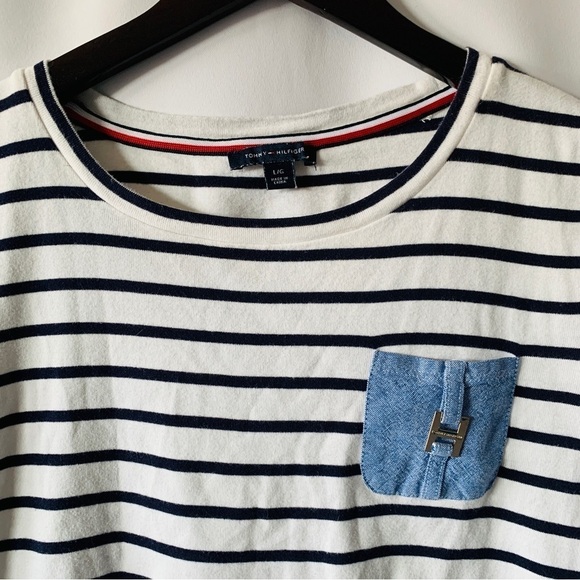 Tommy Hilfiger Women’s Striped Crew Neck Pocket Detail T-Shirt Size Large - Picture 2 of 10